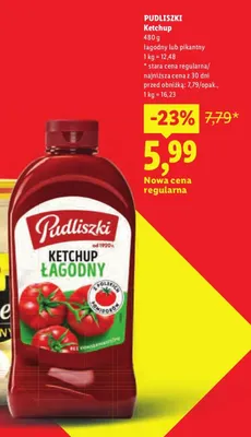 Ketchup łagodny Pudliszki promocja w Lidl