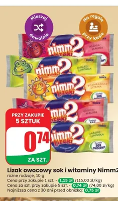 Lizak owocowy sok i witaminy Nimm2 promocja w Dino