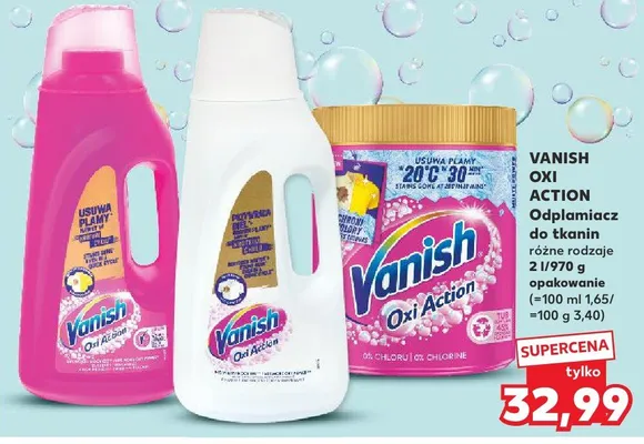 Vanish Oxi Action odplamiacz do tkanin różne rodzaje, 2l/970g opakowanie promocja w Kaufland