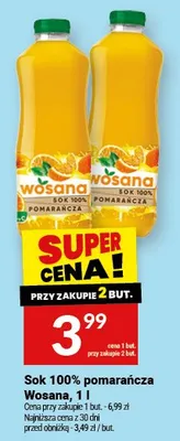 Sok 100% pomarańcza Wosana promocja w Twój Market