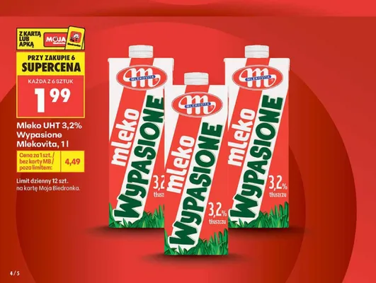 Mleko UHT 3,2% Wypasione Mlekovita promocja w Biedronka