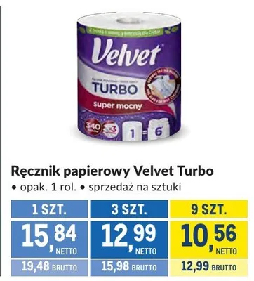 Ręcznik papierowy Velvet Turbo promocja w Makro