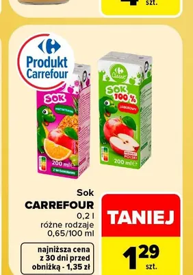 Sok jabłkowy Carrefour promocja w Carrefour