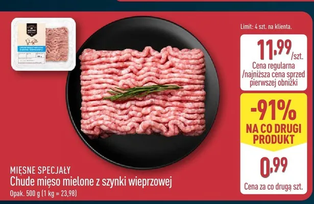 Chude mięso mielone z szynki wieprzowej Mięsne Specjały promocja w Aldi
