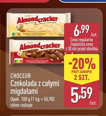 Czekolada z całymi migdałami Almondcracker biała Choceur promocja w Aldi