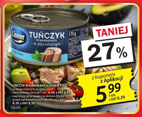 Tuńczyk w kawałkach w sosie własnym Lisner promocja w Selgros