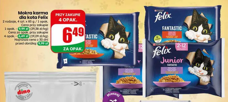 Mokra karma dla kota Felix Junior 4-pak 85 g promocja w Dino