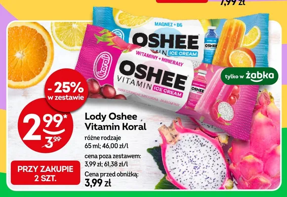 Lody Oshee Vitamin Ice Cream czerwone winogrona dragonfruit promocja w Żabka