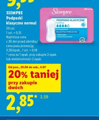 Podpaski klasyczne normal Siempre promocja w Lidl