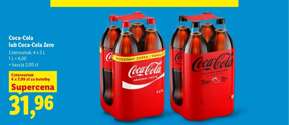 Napój gazowany Coca-Cola Zero 4-pak 2 l promocja w Lidl