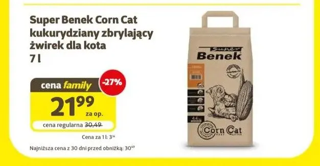 Kukurydziany zbrylający żwirek dla kota Super Benek Corn Cat promocja w Super Zoo