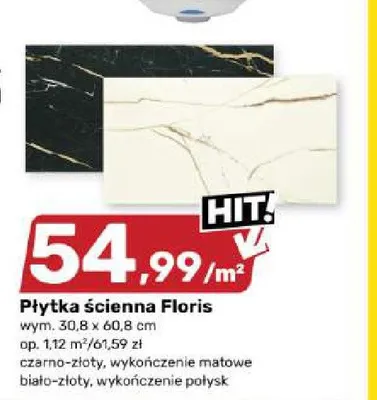 Płytka ścienna Floris czarno-złota promocja w Bricomarche