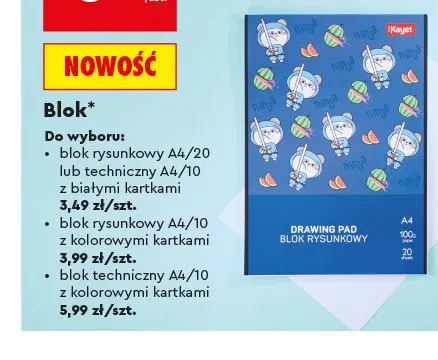 Blok rysunkowy A4 Kayet z białymi kartkami promocja w Biedronka