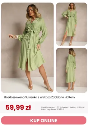 Sukienka rozkloszowana z wiskozą zdobiona haftem Renee promocja w Renee