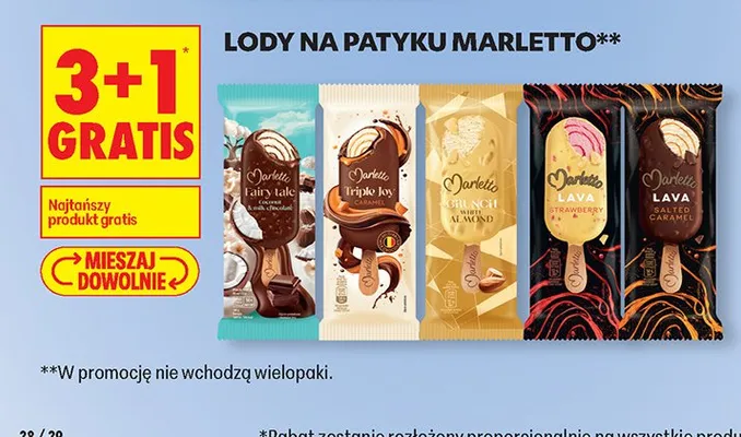 Lody na patyku, różne rodzaje 3+1 GRATIS promocja w Biedronka