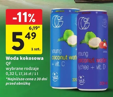 Woda kokosowa QF young coconut water + vit. C promocja w Intermarche