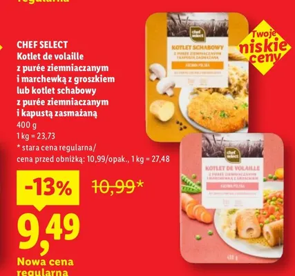 Kotlet de volaille z purée ziemniaczanym i marchewką z groszkiem Chef Select promocja w Lidl