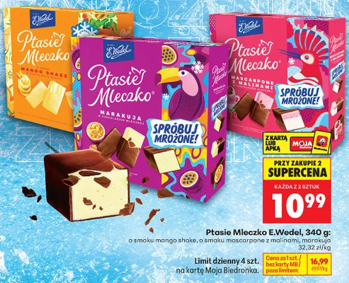 Ptasie Mleczko E.Wedel o smaku mascarpone z malinami promocja w Biedronka