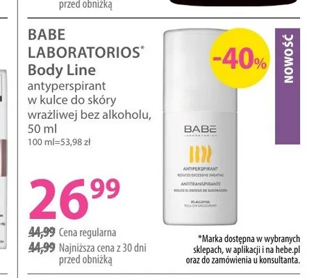 Antyperspirant w kulce Babe Laboratorios Body Line promocja w Hebe