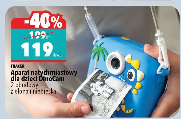 Aparat natychmiastowy dla dzieci DinoCam 2 obudowy: zielona i niebieska Tracer promocja w Biedronka Home
