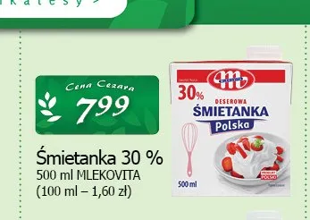 Śmietanka 30% Mlekovita promocja w CEZAR Delikatesy