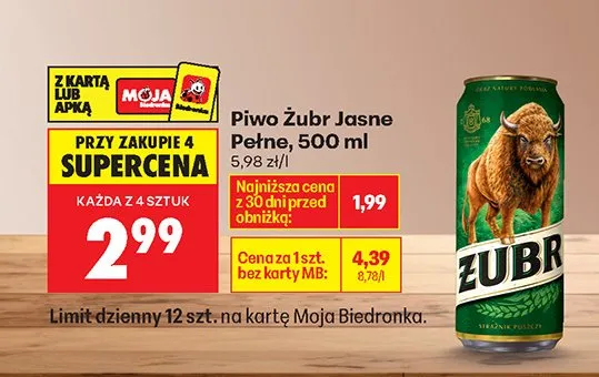 Piwo Żubr Jasne Pełne promocja w Biedronka