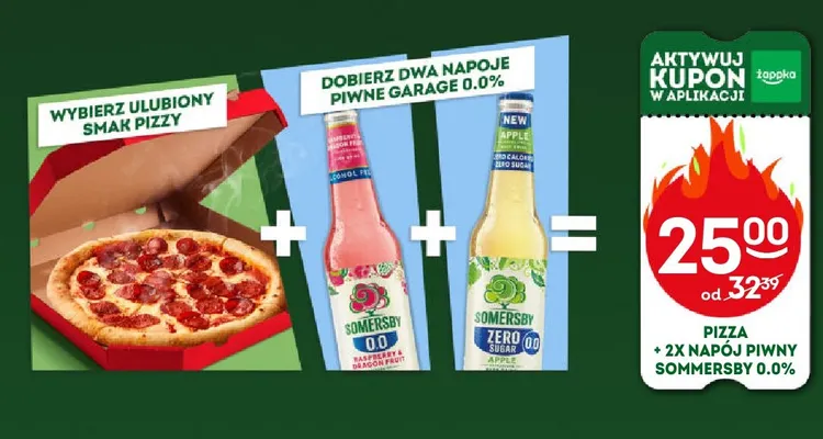 Zestaw pizza + 2x napój piwny bezalkoholowy Somersby 0,0% promocja w Żabka