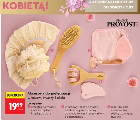 Akcesoria do pielęgnacji włosów, twarzy i ciała - szczotka do masażu ciała z czepkiem i myjką do ciała promocja w Biedronka