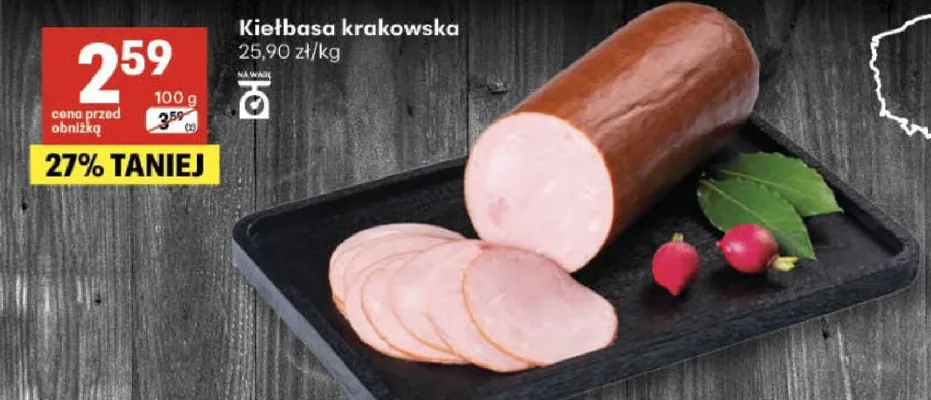 Kiełbasa krakowska promocja w Delikatesy Centrum