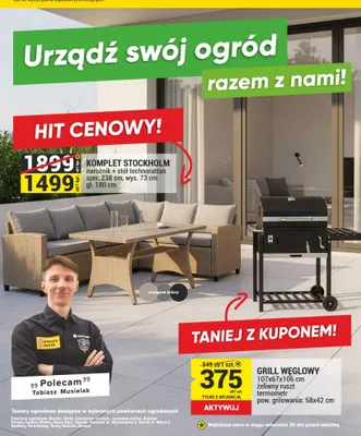 Grill węglowy 107x67x106cm żeliwny ruszt termometr pow. grilowania 58x42cm promocja w Merkury Market