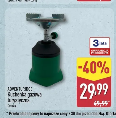 Kuchenka gazowa turystyczna Adventuridge promocja w Aldi