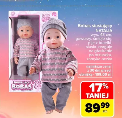 Bobas siusiający Natalia 43 cm promocja w Carrefour