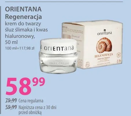 Krem do twarzy ślimak i kwas hialuronowy Orientana Regeneracja promocja w Hebe