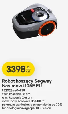 Robot koszący Segway Navimow i105E EU 8720254406879 szer. koszenia 18cm wys. koszenia 2-6cm maks. pow. koszenia do 500 m² pokonuje wzniesienie o nachyleniu do 30% technologia nawigacji RTK + Vision promocja w Castorama