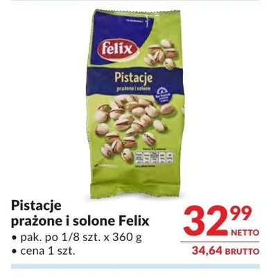 Pistacje prażone i solone Felix promocja w Makro