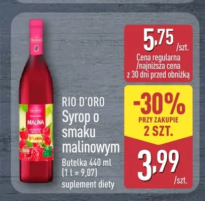 Syrop o smaku malinowym Rio D'Oro promocja w Aldi