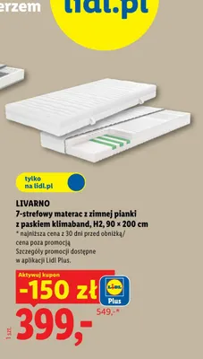 7-strefowy materac z zimnej pianki z paskiem klimaband H2 90x200 cm Livarno promocja w Lidl