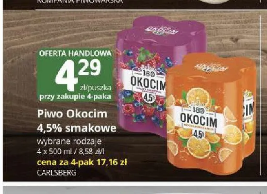Piwo Okocim 4,5% smakowe 4-pak promocja w Marketvita