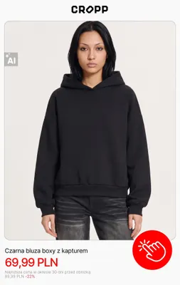 Czarna bluza boxy z kapturem Cropp promocja w Cropp