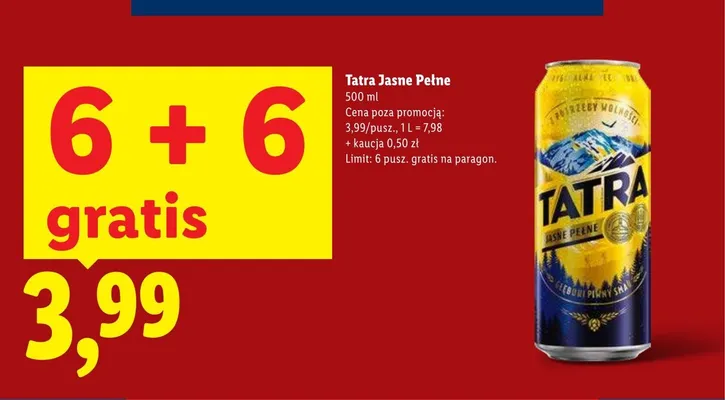 Piwo Tatra Jasne Pełne promocja w Lidl