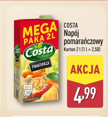Napój pomarańczowy Costa promocja w Aldi