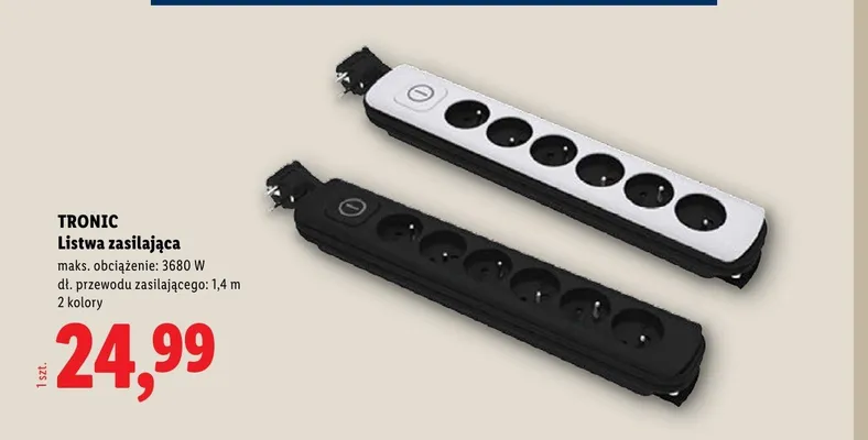 Listwa zasilająca TRONIC maks. obciążenie: 3680W dł. przewodu zasilającego: 1,4m promocja w Lidl