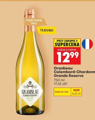 Wino półwytrawne białe Granbeau Colombard-Chardonnay Grande Reserve promocja w Biedronka