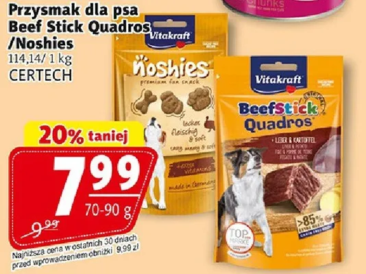 Przysmak dla psa Beef Stick Quadros / Noshies Vitakraft promocja w Prim Market