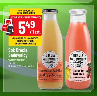 Sok Bracia Sadownicy tłoczone jabłko Słodkie odmiany promocja w POLOmarket