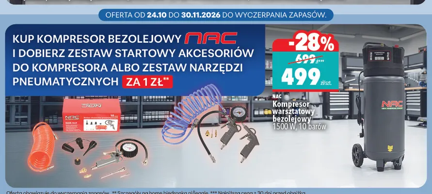 Kompresor warsztatowy bezolejowy Nac promocja w Biedronka Home