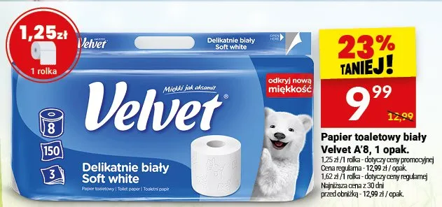 Papier toaletowy biały Velvet A'8, 1 opak. promocja w Twój Market