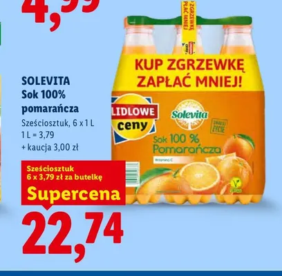 Sok pomarańcza 6-pak Solevita 100% promocja w Lidl