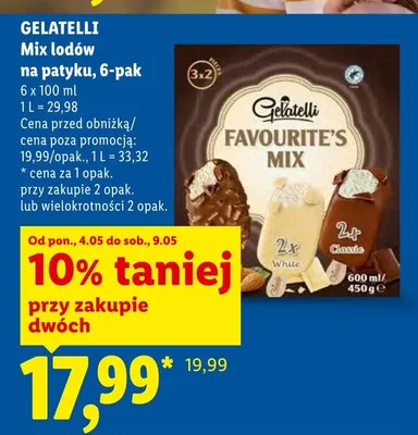 Mix lodów na patyku Gelatelli Favourite's Mix 6-pak promocja w Lidl
