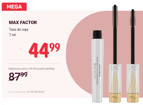 Tusz do rzęs Masterpiece 2 in 1 Lash Wow MAX FACTOR promocja w Rossmann